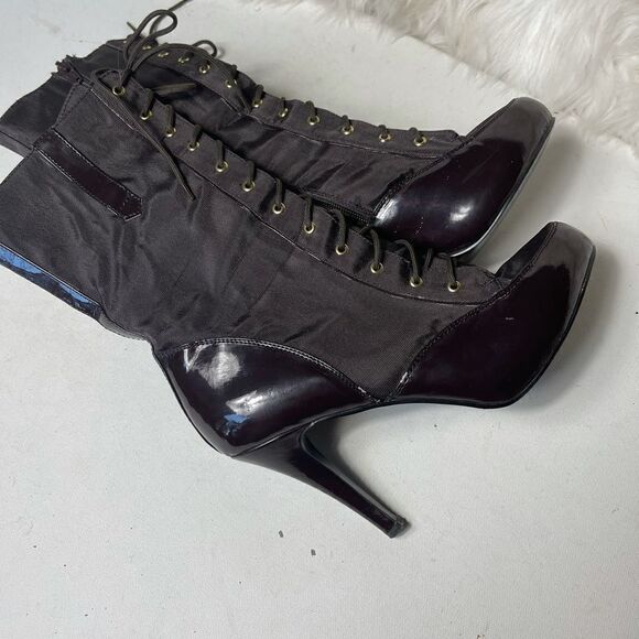 Herstyle brown lace up boots heels nylon and faux leather size 10 - Picture 6 of 12